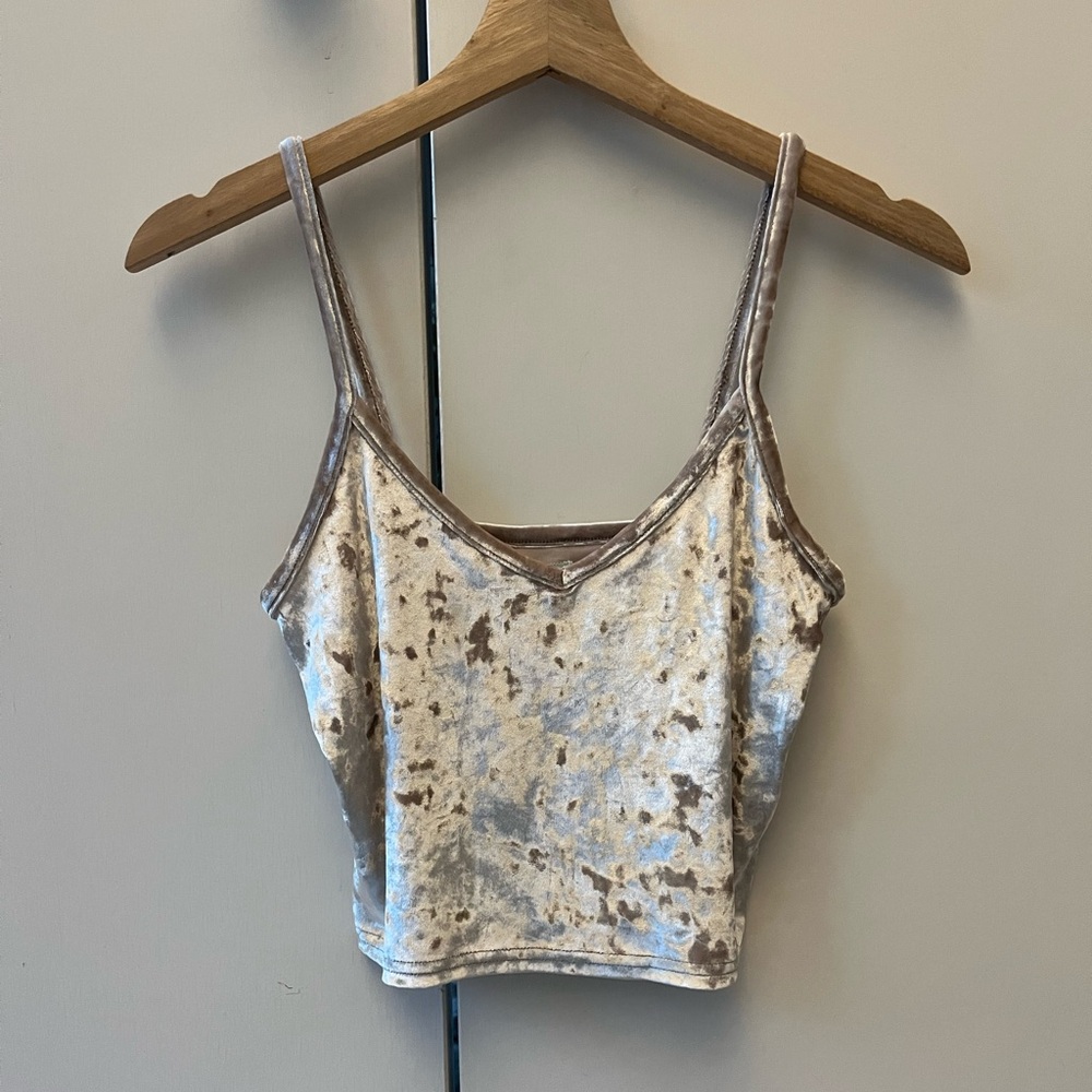 Cream/Gold Velvet Crop Tank Top